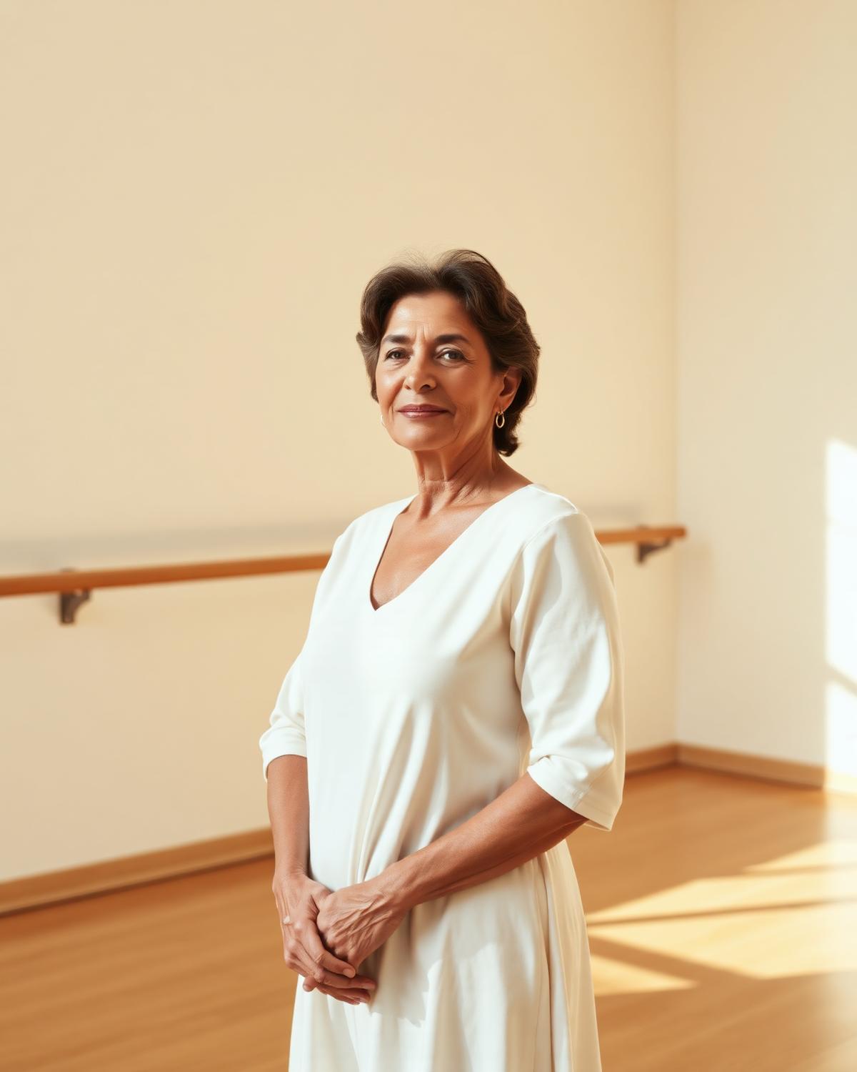 Retrato de la profesora Pilar Vargas, directora de DANZAR, en la sala de ensayo